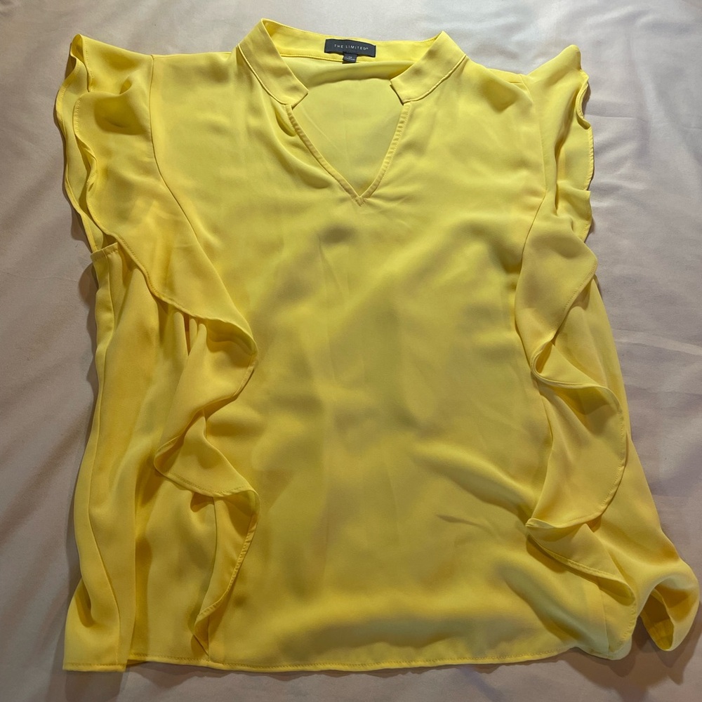 The Limited Yellow Ruffle Sleeve V-Neck Women's Top, Size Medium - Picture 2 of 9